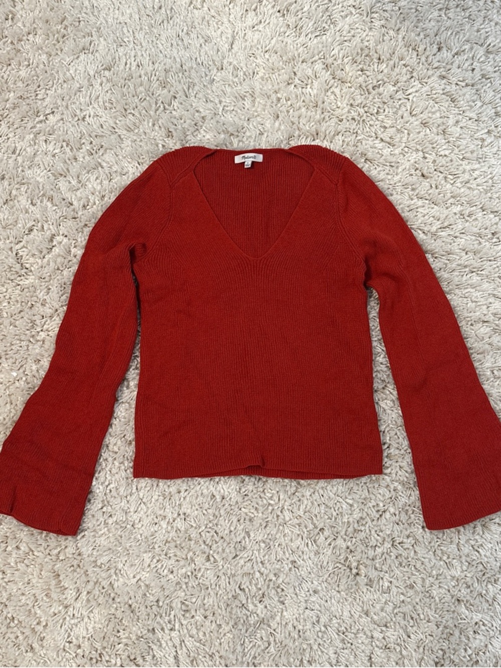 Madewell Coral-Red Knit Top Wide sleeve